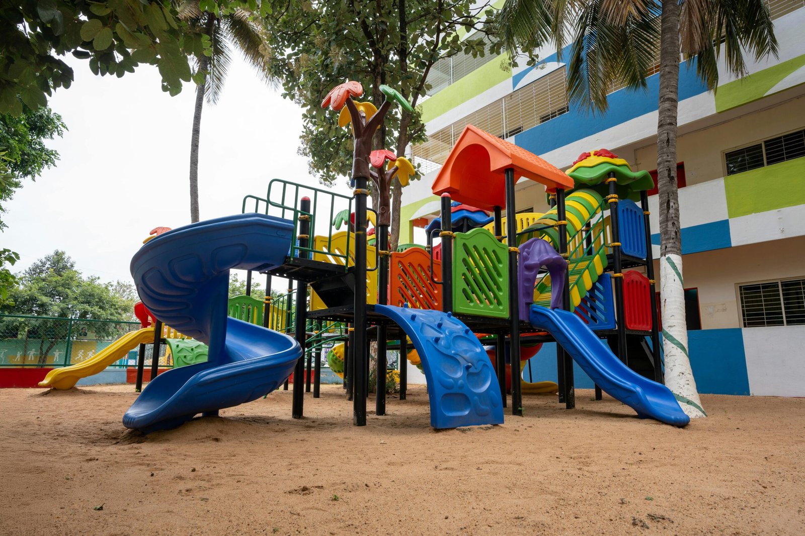 Vibrant outdoor playground equipment for kids in Bengaluru, India.